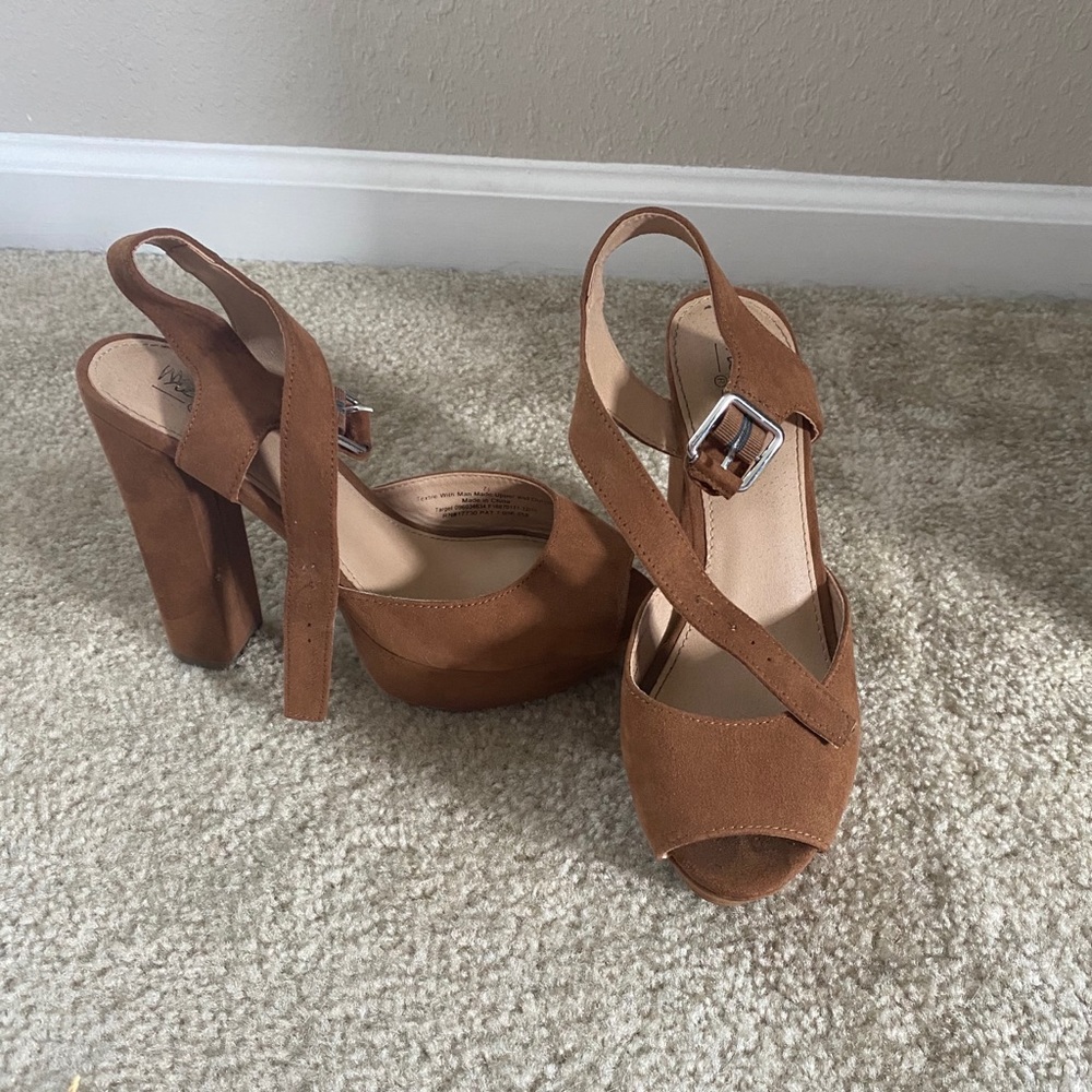 Brown strap heels